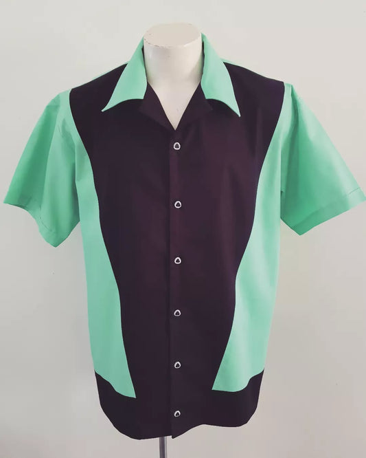 Men’s Vincenzo Lounge Shirt – Black & Mint Green - Rockabilly Australia Pty Ltd