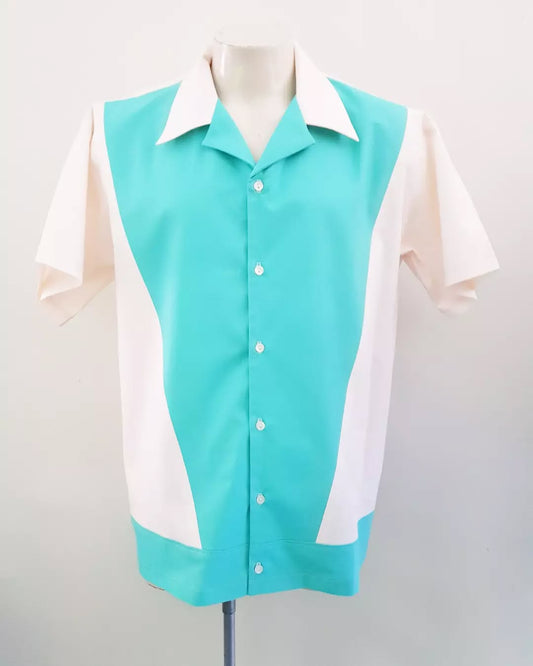 Men’s Vincenzo Lounge Shirt – Cream & Mint Green - Rockabilly Australia Pty Ltd