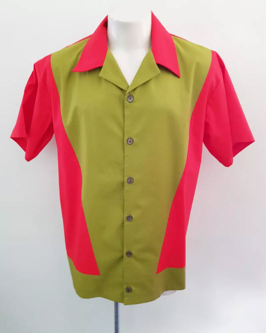 Men’s Vincenzo Lounge Shirt – Olive Green & Red - Rockabilly Australia Pty Ltd