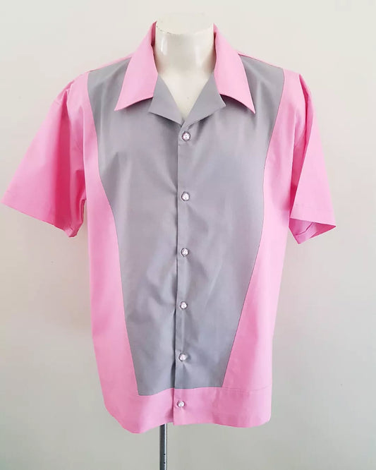 Men’s Vincenzo Lounge Shirt – Pink & Grey - Rockabilly Australia Pty Ltd
