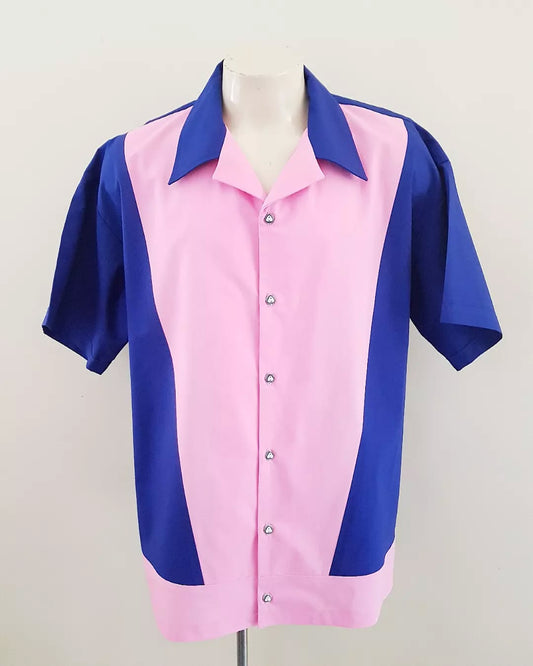 Men’s Vincenzo Lounge Shirt – Royal Blue & Pink - Rockabilly Australia Pty Ltd