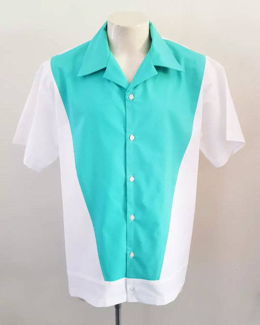 Men’s Vincenzo Lounge Shirt – White & Aqua Blue - Rockabilly Australia Pty Ltd