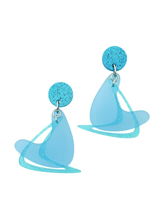 Mid Century Modern Boomerang Earrings. Atomic Motifs. 1950’s style Earrings. Atomic Space Age. Retro Style. Blue Sparkle and Frost Acrylic. - Rockabilly Australia Pty Ltd