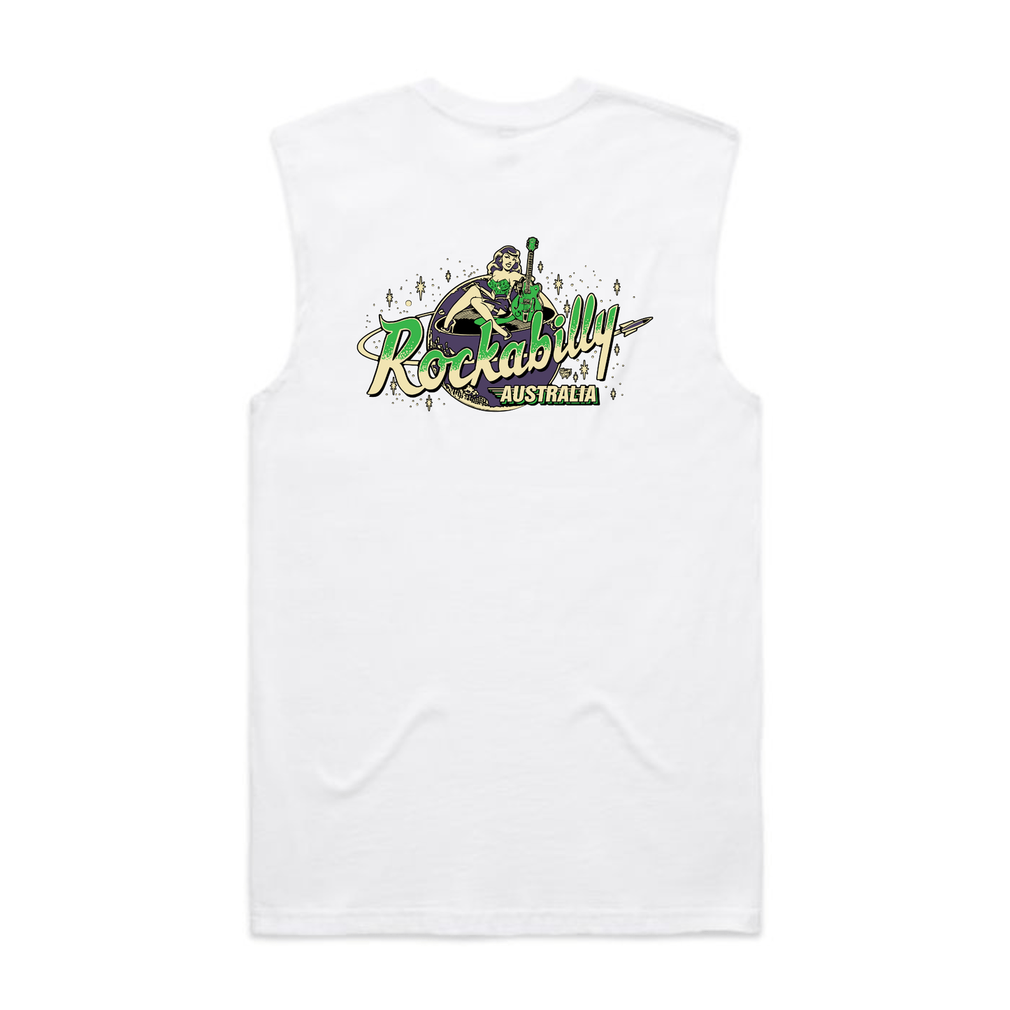 Rockabilly Australia Men's Crew Tank Top with Colour Logo in White (5073) - Rockabilly Australia Pty Ltd
