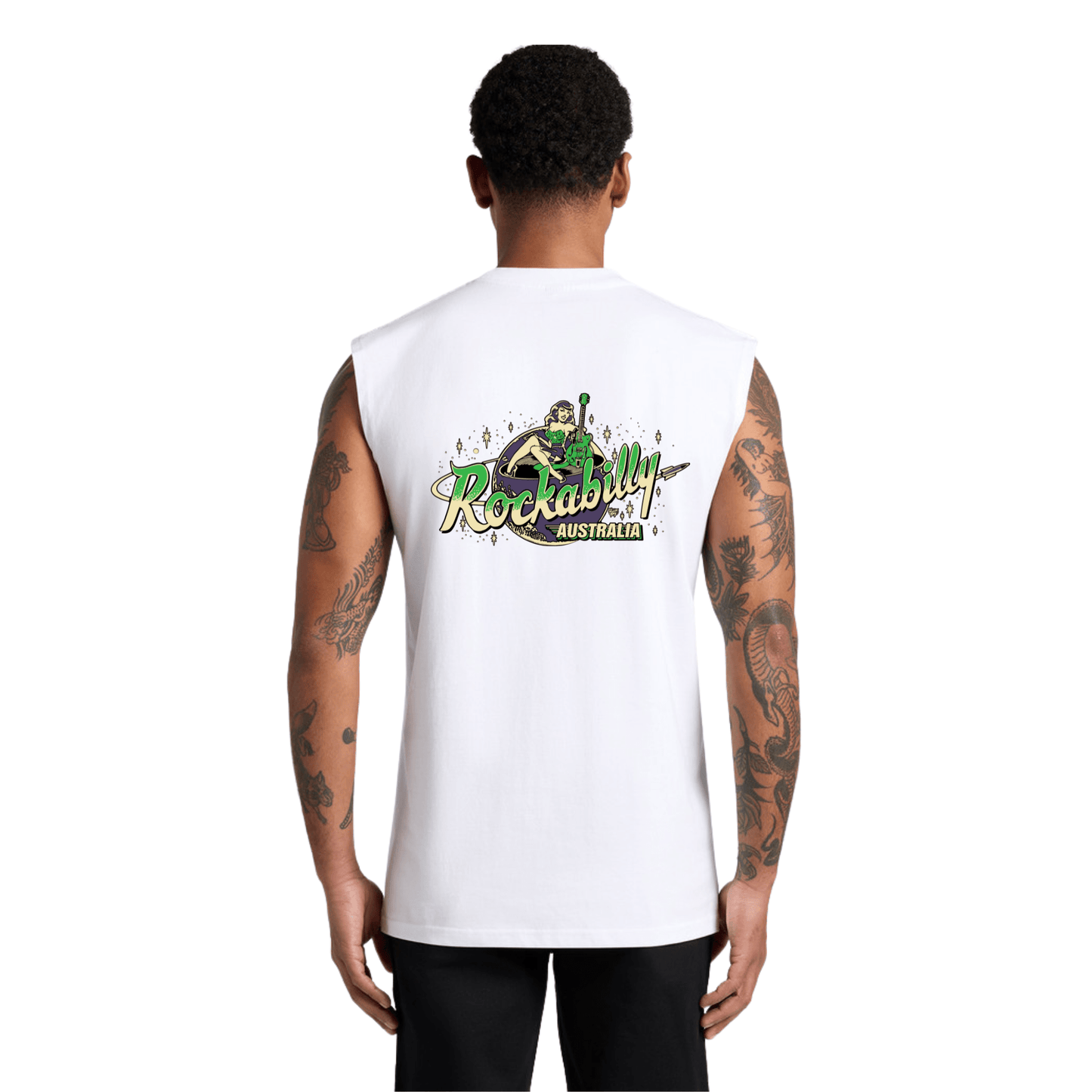 Rockabilly Australia Men's Crew Tank Top with Colour Logo in White (5073) - Rockabilly Australia Pty Ltd