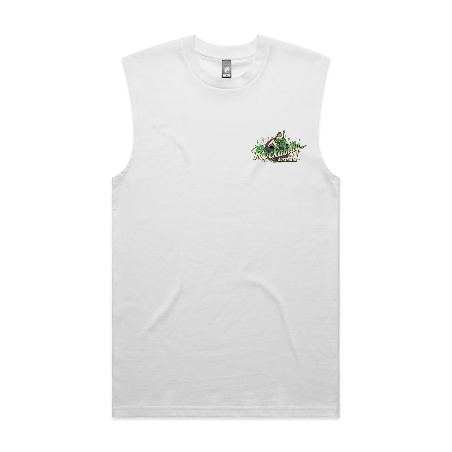 Rockabilly Australia Men's Crew Tank Top with Colour Logo in White (5073) - Rockabilly Australia Pty Ltd