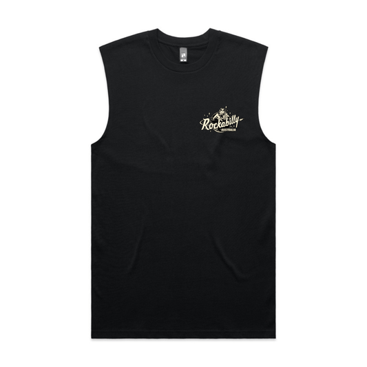 Rockabilly Australia Men's Crew Tank Top with Cream Logo in Black (5073) - Rockabilly Australia Pty Ltd