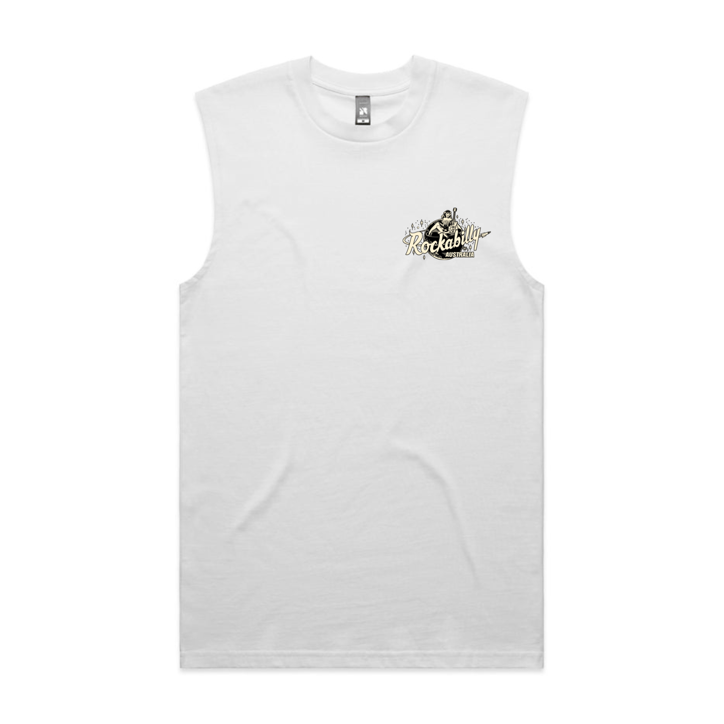 Rockabilly Australia Men's Crew Tank Top with Cream Logo in White (5073) - Rockabilly Australia Pty Ltd