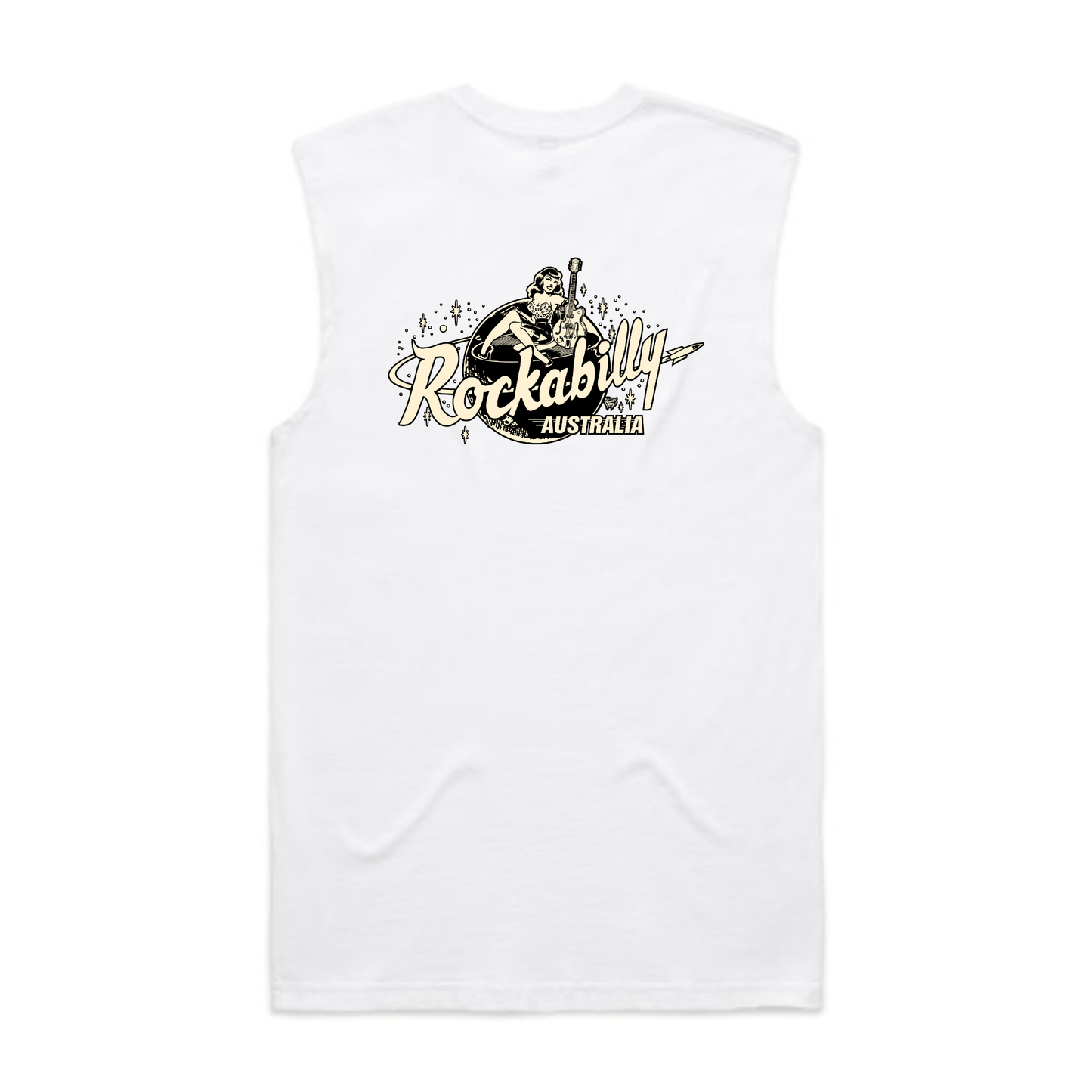 Rockabilly Australia Men's Crew Tank Top with Cream Logo in White (5073) - Rockabilly Australia Pty Ltd
