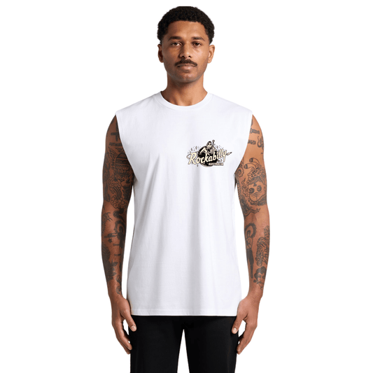 Rockabilly Australia Men's Crew Tank Top with Cream Logo in White (5073) - Rockabilly Australia Pty Ltd