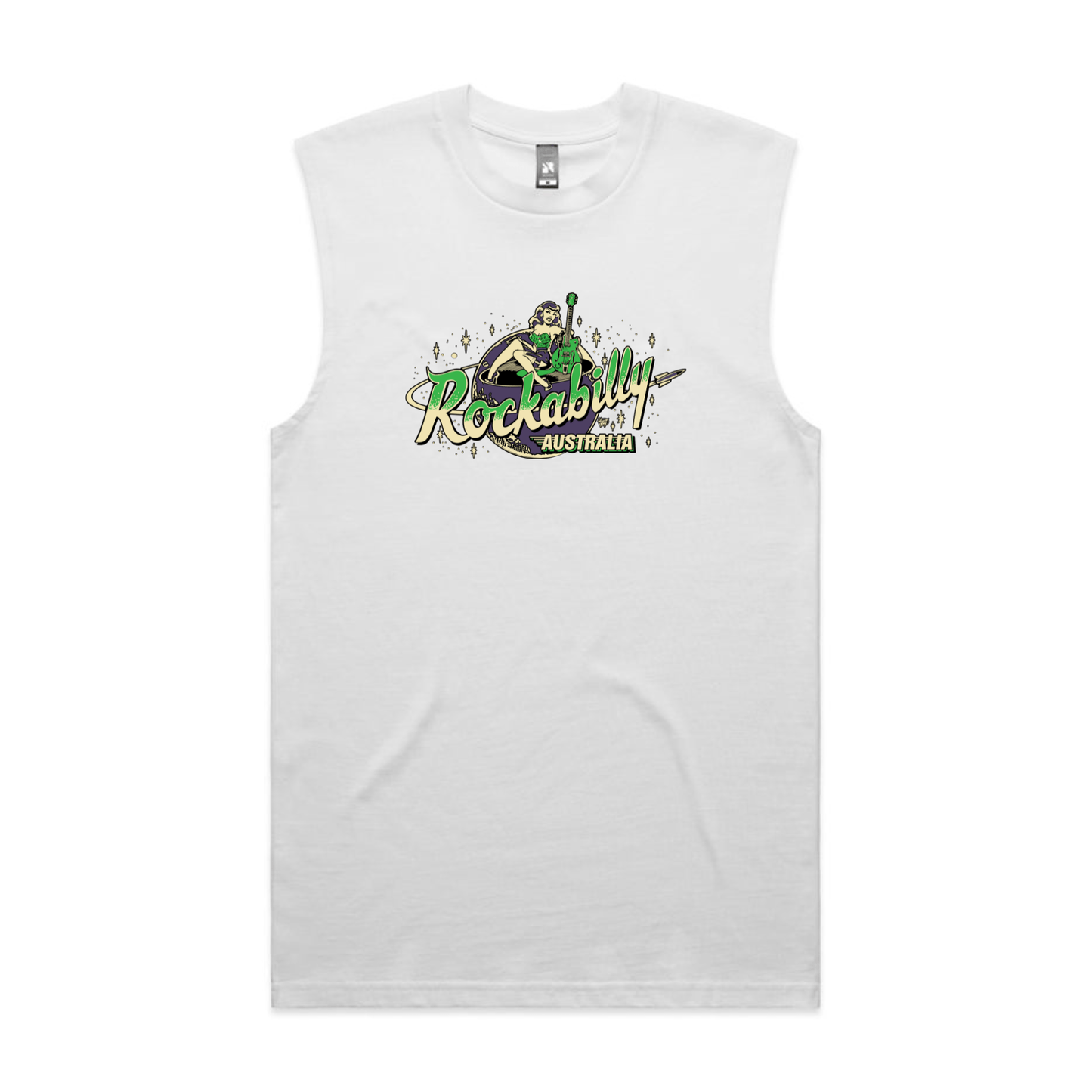 Rockabilly Australia Men's Tank Top with Colour Logo in White (5073) - Rockabilly Australia Pty Ltd
