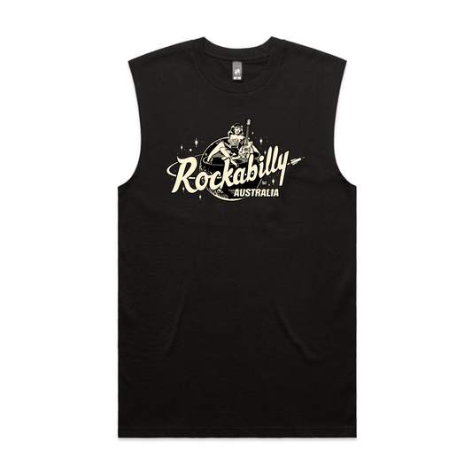 Rockabilly Australia Men's Tank Top with Cream Logo in Black (5073) - Rockabilly Australia Pty Ltd