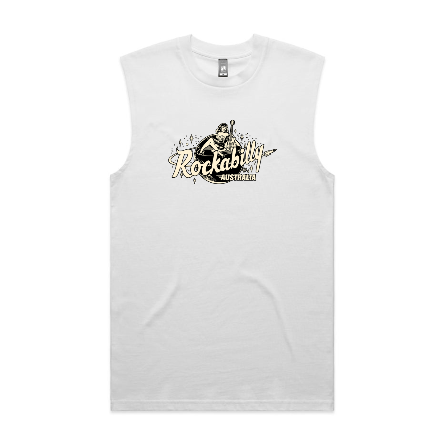 Rockabilly Australia Men's Tank Top with Cream Logo in White (5073) - Rockabilly Australia Pty Ltd
