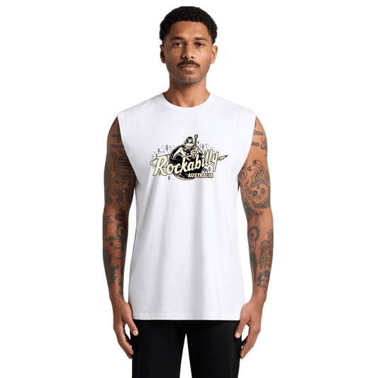 Rockabilly Australia Men's Tank Top with Cream Logo in White (5073) - Rockabilly Australia Pty Ltd