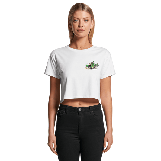 Rockabilly Australia Women’s Crop Crew Tee with Colour Logo in White(4062) - Rockabilly Australia Pty Ltd