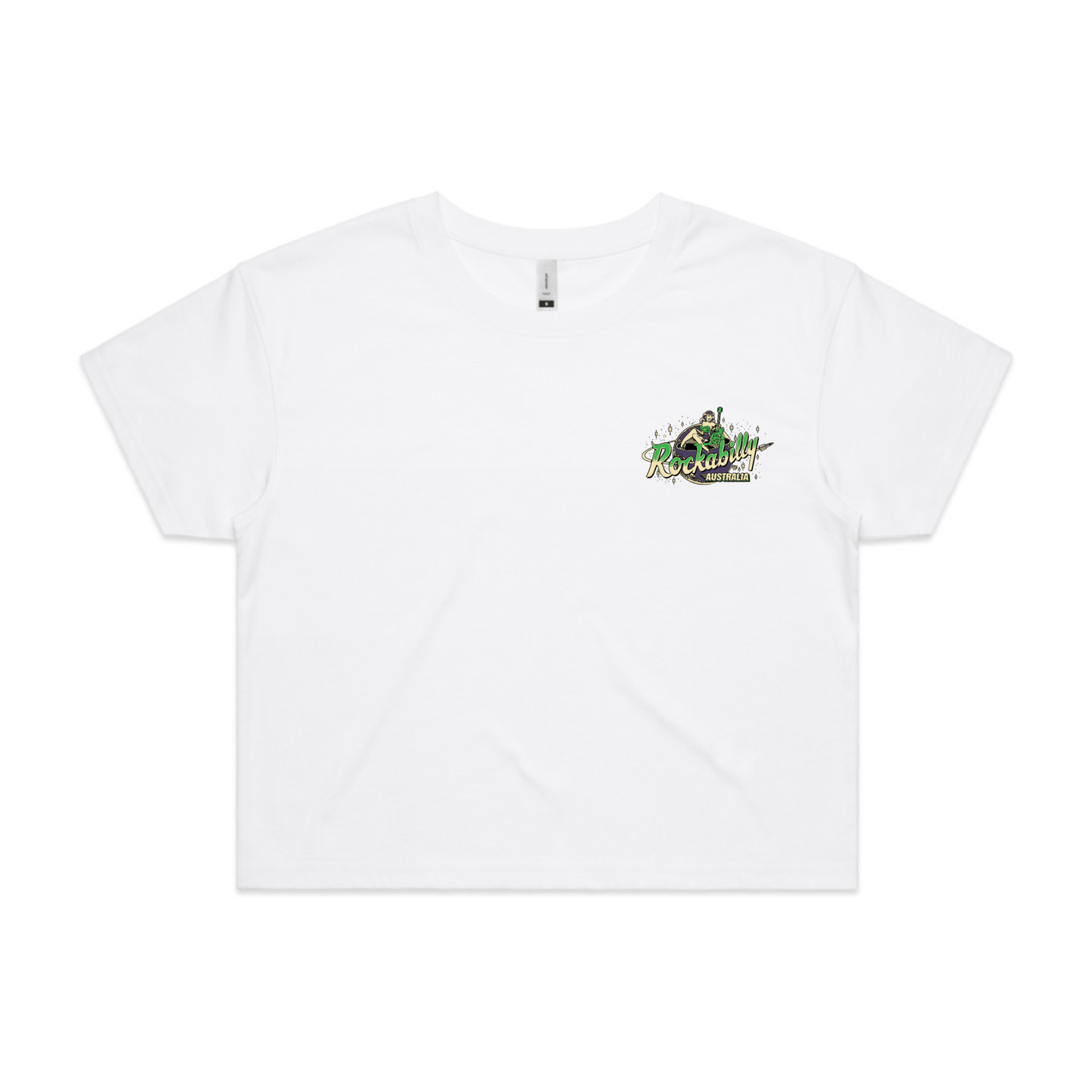 Rockabilly Australia Women’s Crop Crew Tee with Colour Logo in White(4062) - Rockabilly Australia Pty Ltd