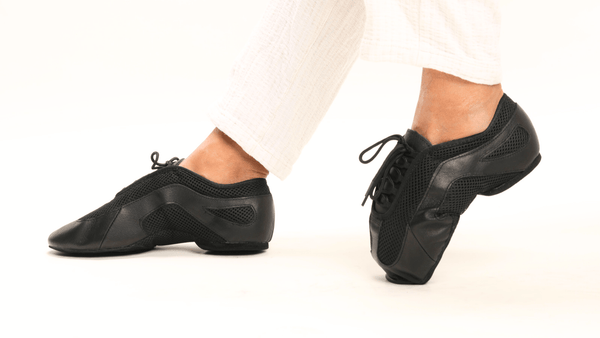 Unisex Split - sole Black Leather and Mesh Lace Up Practice Dance Shoes - (7732A) - Rockabilly Australia Pty Ltd