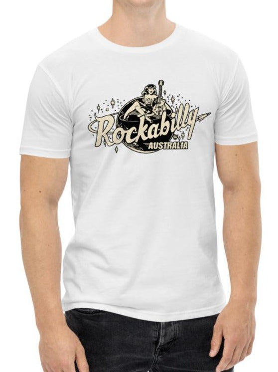 "Rockabilly Australia" Printed Unisex Tee with Cream Logo - Rockabilly Australia Pty Ltd