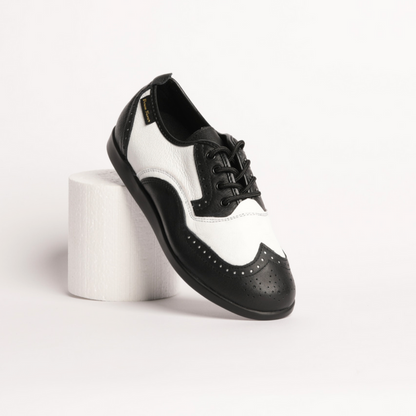 Ladies, Classic, Brogue, Wingtip, Black And White Leather, with Dual Pivot Point, Spin Spots and Ultra flexible Smooth Sole, Dance Shoe - (7821BW-1)