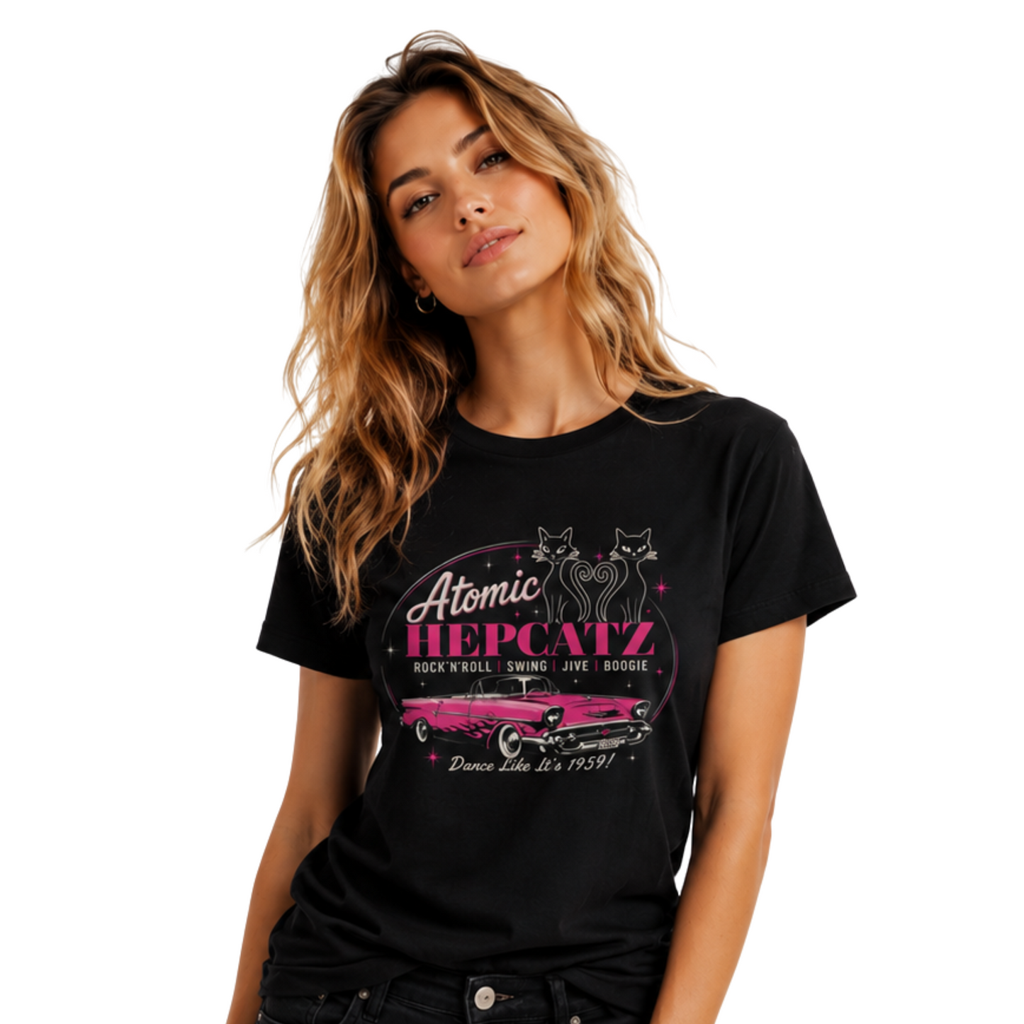 Atomic Hepcatz "Pink Cadillac" Unisex Tee - Rockabilly Australia Pty Ltd