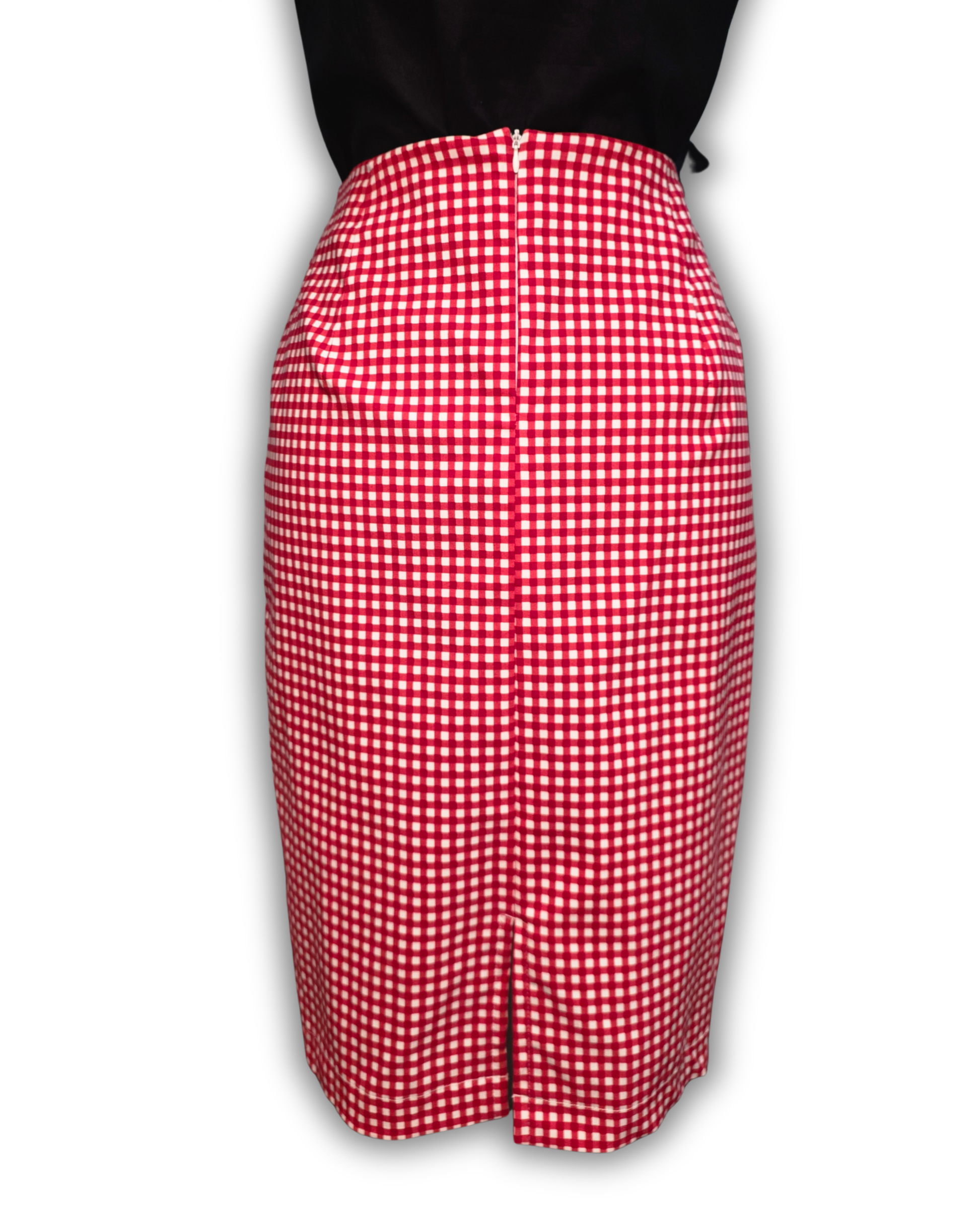 Ruby De Vine ladies pencil skirt handmade on the Gold Coast featuring a 1950s-inspired fitted silhouette with back split and rear zip. Now available on Rockabilly Australia.