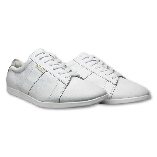 Men's White Leather Dance Sneakers with Dual Pivot Point, Spin Spots & Flexible, Smooth Sole - (2305W)