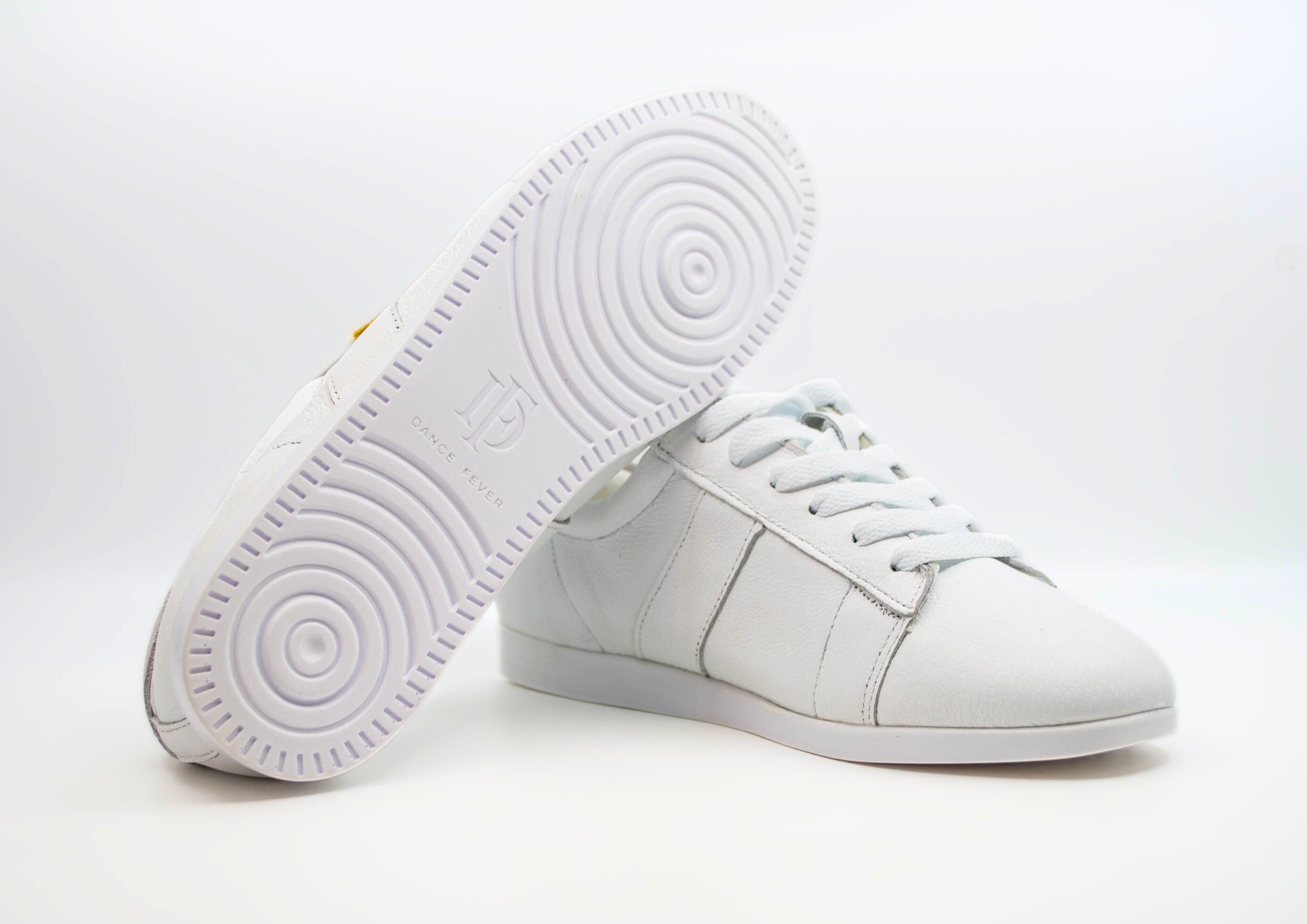 Ladies White Leather Dance Sneakers with Dual Pivot Point, Spin Spots & Flexible, Smooth Sole - (2306W) - Rockabilly Australia Pty Ltd