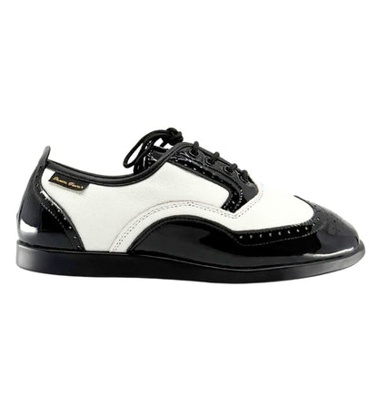 Ladies, Classic, Brogue, Wingtip, Black Patent And White Leather, with Dual Pivot Point, Spin Spots and Ultra flexible Smooth Sole, Dance Shoe. - (7821BW) - Rockabilly Australia Pty Ltd