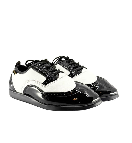 Ladies, Classic, Brogue, Wingtip, Black Patent And White Leather, with Dual Pivot Point, Spin Spots and Ultra flexible Smooth Sole, Dance Shoe. - (7821BW) - Rockabilly Australia Pty Ltd