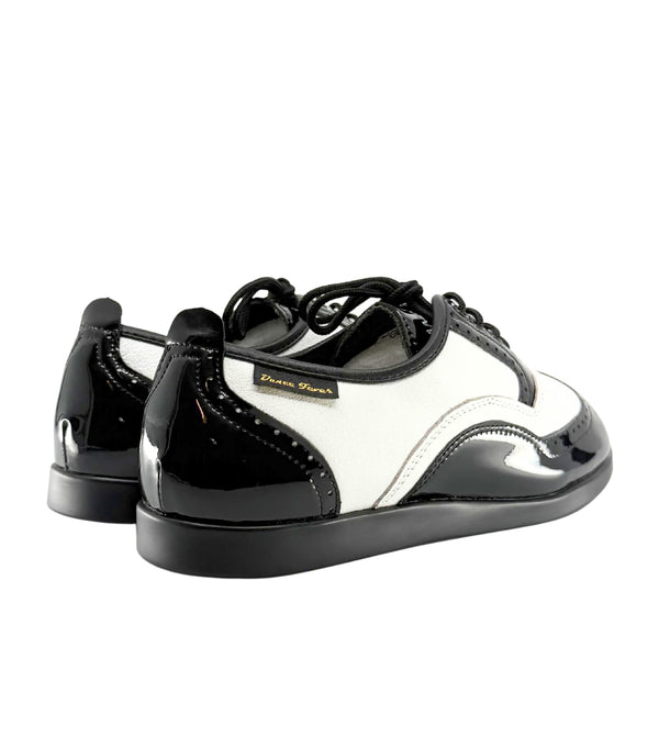 Ladies, Classic, Brogue, Wingtip, Black Patent And White Leather, with Dual Pivot Point, Spin Spots and Ultra flexible Smooth Sole, Dance Shoe. - (7821BW) - Rockabilly Australia Pty Ltd