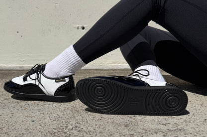 Ladies, Classic, Brogue, Wingtip, Black Patent And White Leather, with Dual Pivot Point, Spin Spots and Ultra flexible Smooth Sole, Dance Shoe. - (7821BW) - Rockabilly Australia Pty Ltd