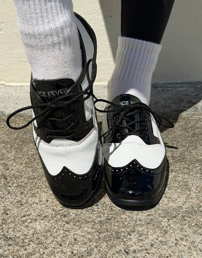 Ladies, Classic, Brogue, Wingtip, Black Patent And White Leather, with Dual Pivot Point, Spin Spots and Ultra flexible Smooth Sole, Dance Shoe. - (7821BW) - Rockabilly Australia Pty Ltd