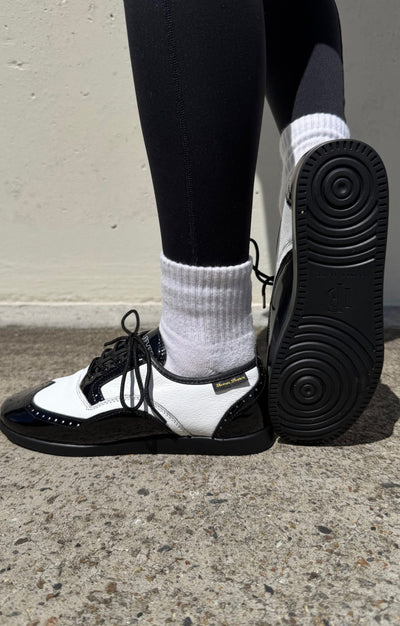 Ladies, Classic, Brogue, Wingtip, Black Patent And White Leather, with Dual Pivot Point, Spin Spots and Ultra flexible Smooth Sole, Dance Shoe. - (7821BW) - Rockabilly Australia Pty Ltd