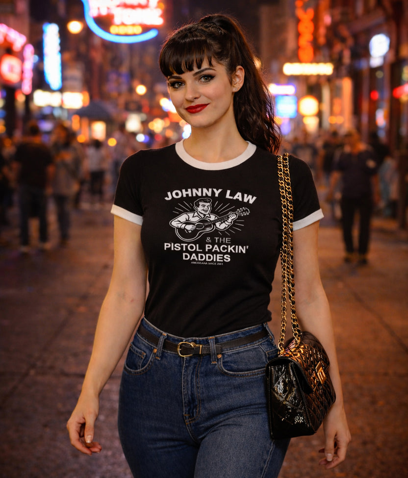 Ladies "Johnny Law" Ringer Tee - Rockabilly Australia Pty Ltd