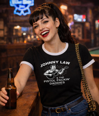 Ladies "Johnny Law" Ringer Tee - Rockabilly Australia Pty Ltd