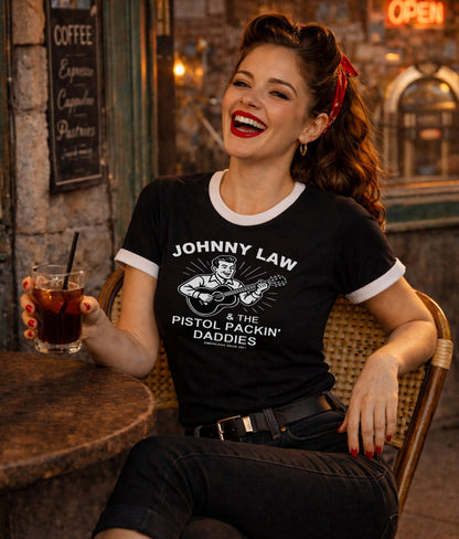 Ladies "Johnny Law" Ringer Tee - Rockabilly Australia Pty Ltd