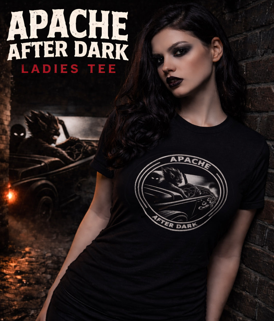 Ladies "Apache After Dark" Tee - Apache Designs - Rockabilly Australia Pty Ltd