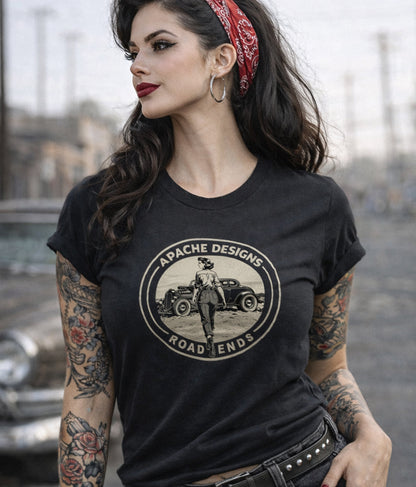 Ladies "Road Ends" Tee - Apache Designs - Rockabilly Australia Pty Ltd