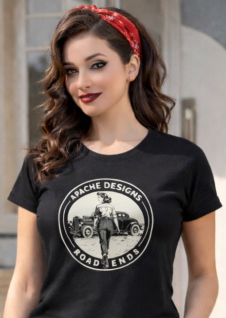 Ladies "Road Ends" Tee - Apache Designs - Rockabilly Australia Pty Ltd