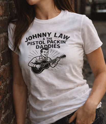 Ladies Pistol Packin Daddies Tee - White (Close Up)