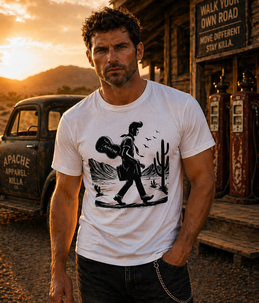 Mens "Six-String Drifter" Tee - Apache Designs - Rockabilly Australia Pty Ltd