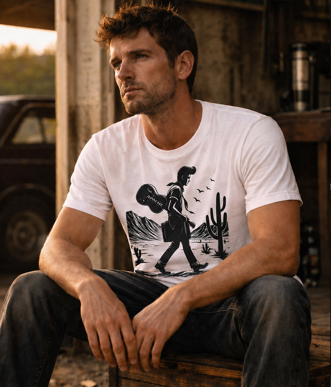 Mens "Six-String Drifter" Tee - Apache Designs - Rockabilly Australia Pty Ltd