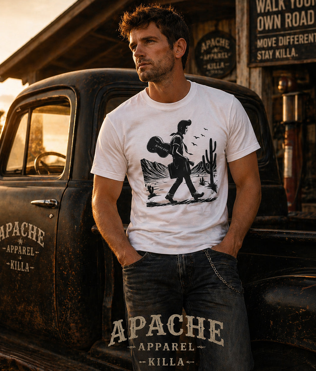Mens "Six-String Drifter" Tee - Apache Designs - Rockabilly Australia Pty Ltd