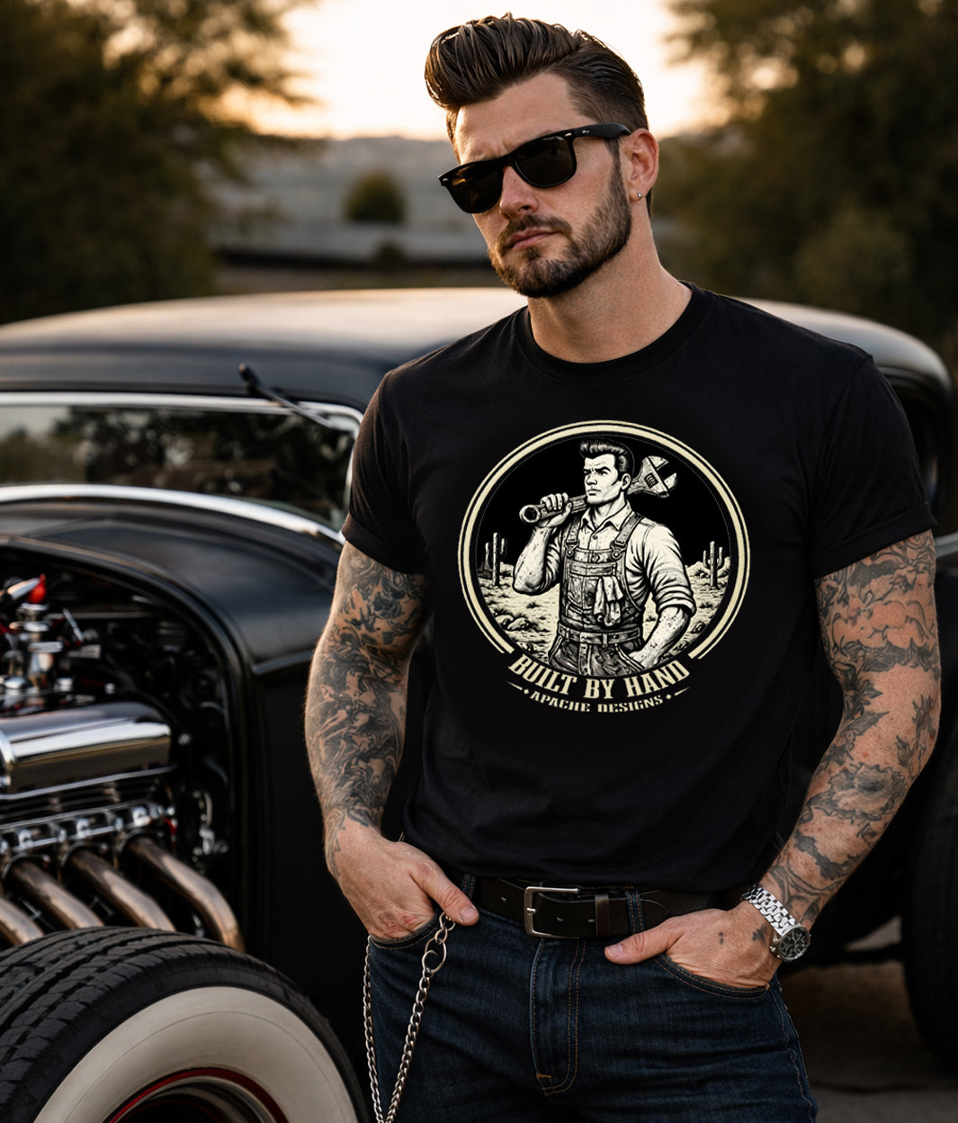 Mens "Vintage Mechanic" Tee - Apache Designs - Rockabilly Australia Pty Ltd