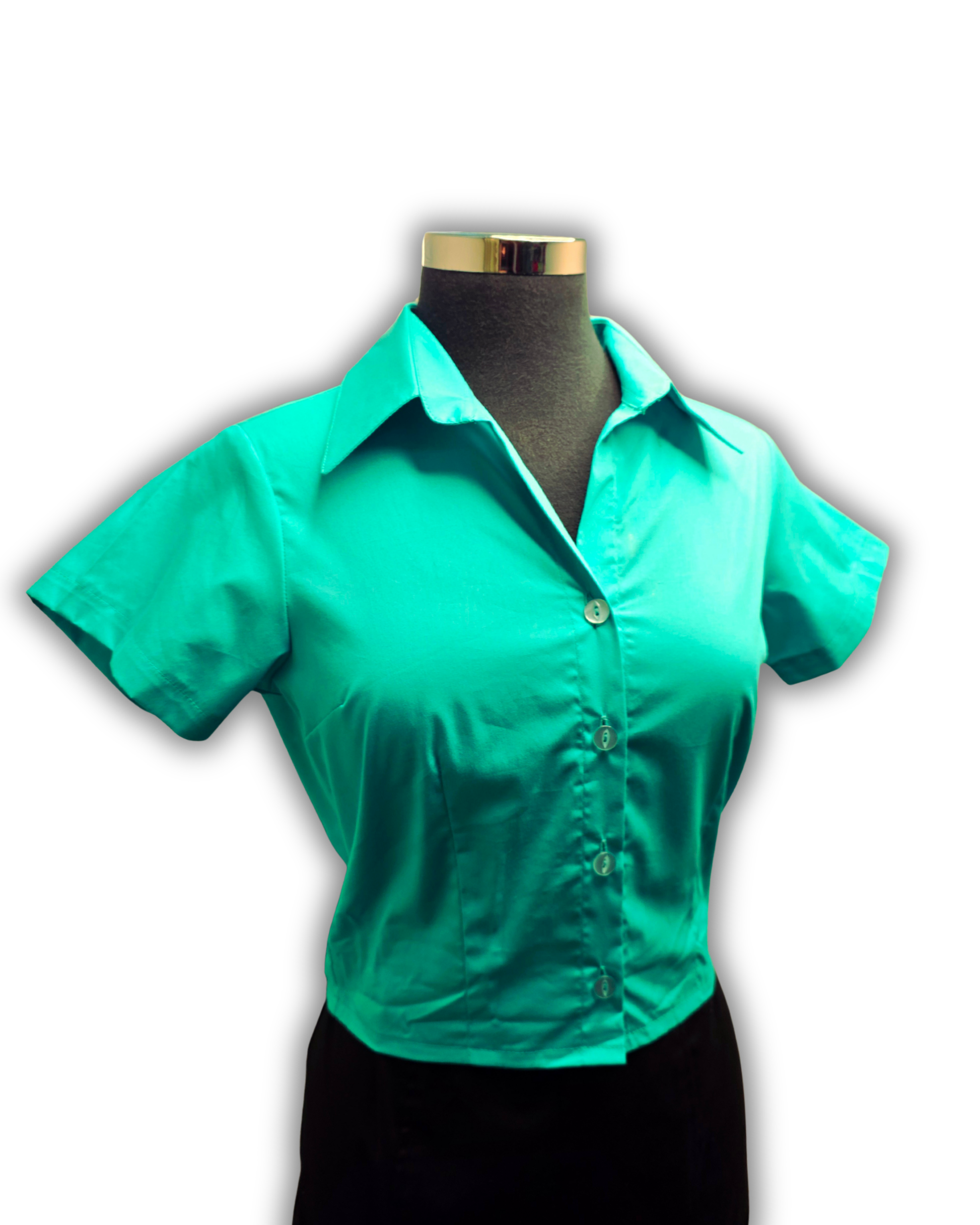 Ruby De Vine ladies blouse handmade on the Gold Coast featuring a slim-fit stretch cotton design with short sleeves and a classic collar.