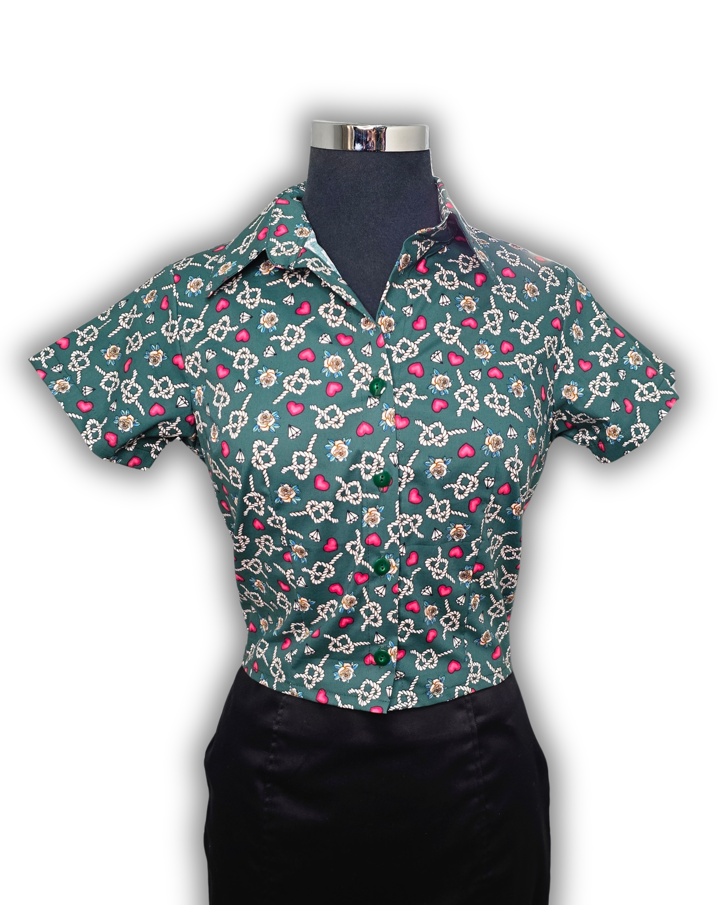 Ruby De Vine ladies blouse handmade on the Gold Coast featuring a slim-fit stretch cotton design with short sleeves and a classic collar.