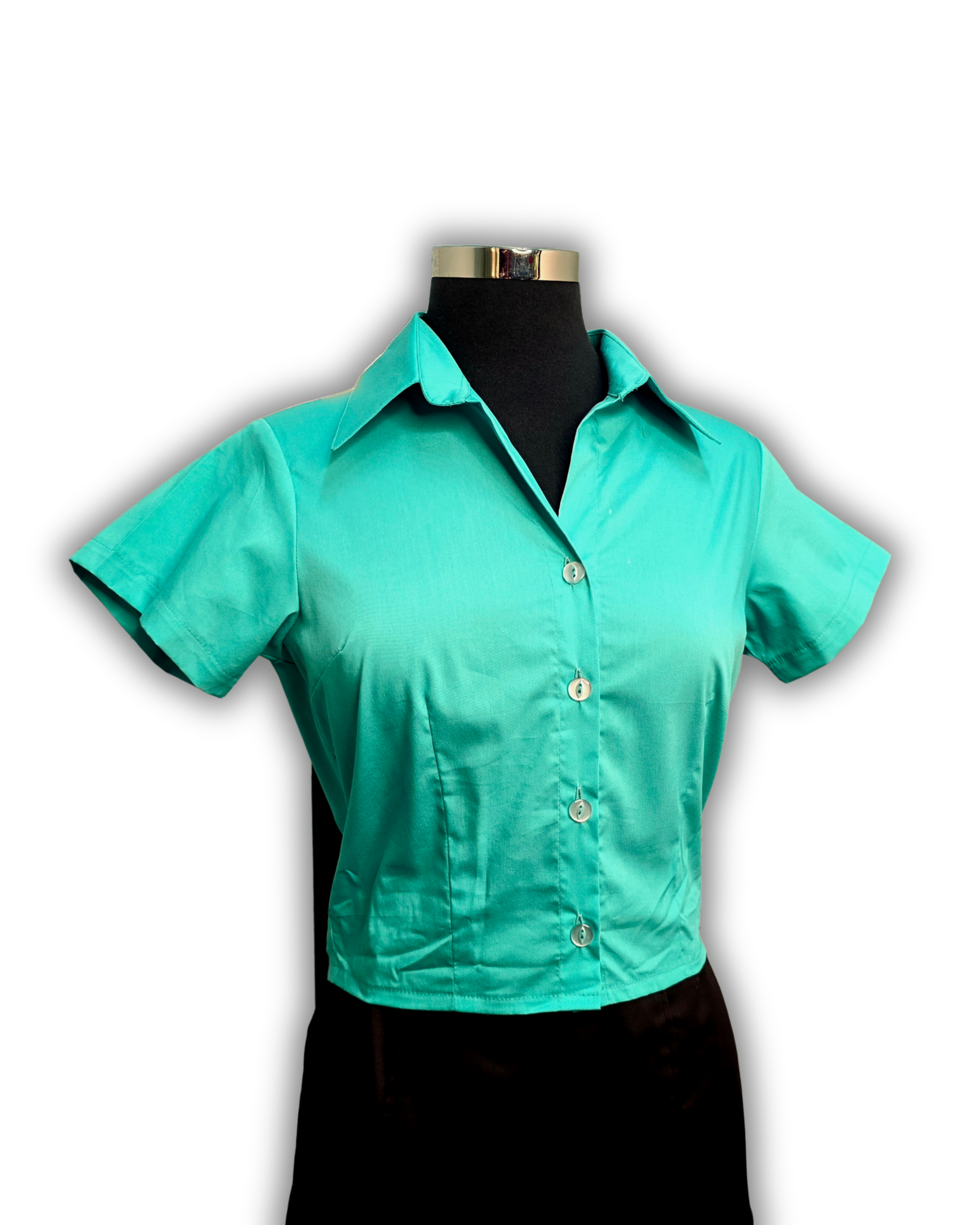 Ruby De Vine ladies blouse handmade on the Gold Coast featuring a slim-fit stretch cotton design with short sleeves and a classic collar.