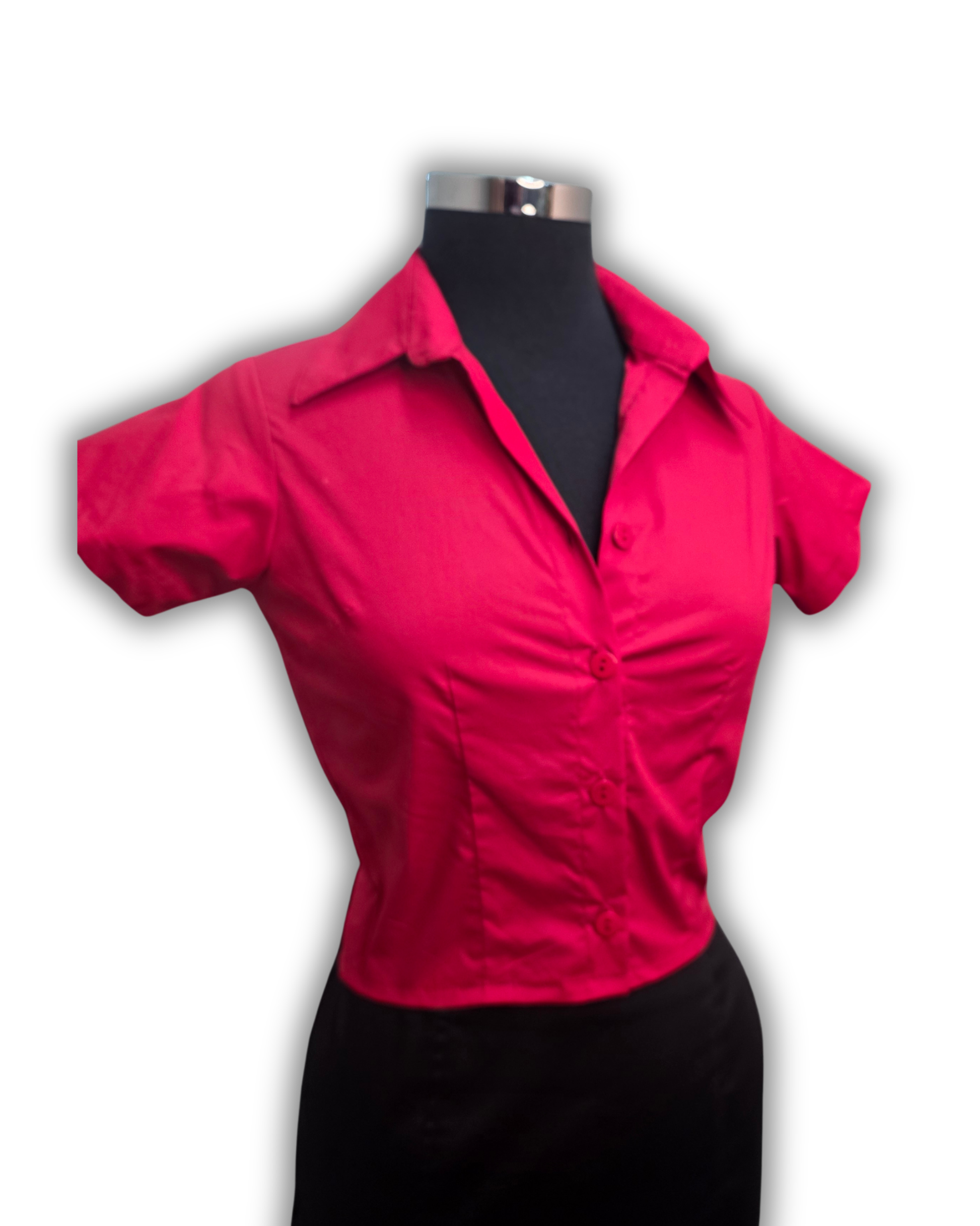 Ruby De Vine ladies blouse handmade on the Gold Coast featuring a slim-fit stretch cotton design with short sleeves and a classic collar.
