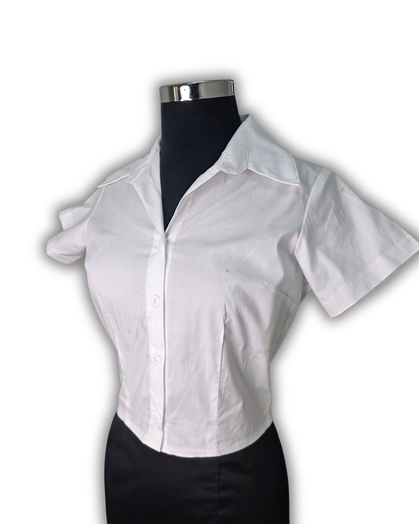 Ruby De Vine ladies blouse handmade on the Gold Coast featuring a slim-fit stretch cotton design with short sleeves and a classic collar.