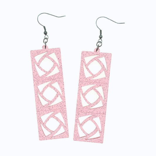 Acrylic Breeze Block Earrings. Pin - Wheel style Screen Blocks. Specialty Pink Glitter Fairy Dust Acrylic. Mid Century Modern Style Earrings. - Rockabilly Australia Pty Ltd